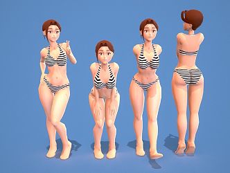 Cartoon Swimwear Girl Animated Film Cartoon Cute Woman Girl Sexy Short Hair Clothes Swimwear Underwear 3d model