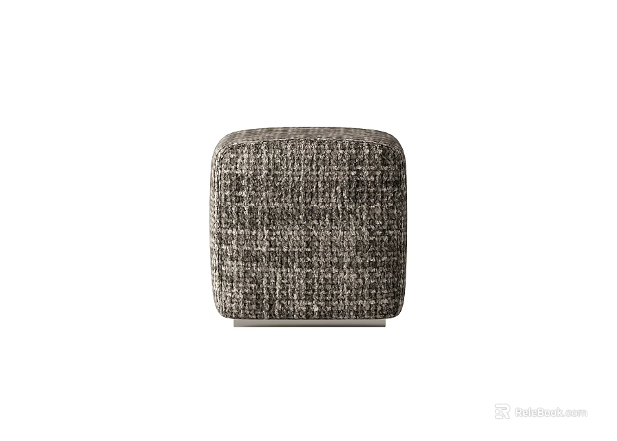 Gray Woven Texture Square Ottoman With Minimalist Design For Home Decor 3d model 