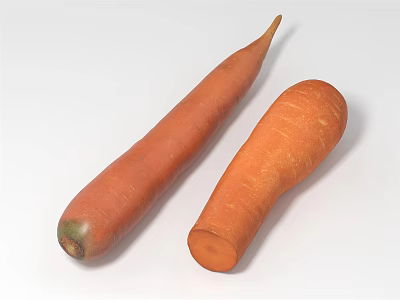 Fresh Whole And Cut Orange Carrots With Green Top And Smooth Texture 3d model