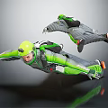 Man In Green Gray Jumpsuit And Helmet Skydiving In Mid Air Freefall Position