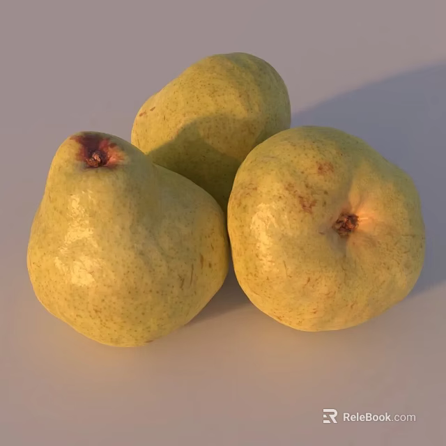 Three Fresh Juicy Ripe Yellow Speckled Pears on Light Background 3d model 