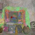 Decorated Small Stall Building With Green Vines Yellow Flowers And Clay Pots