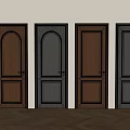 Four Wooden Hinged Doors With Brown And Gray Finishes And Panel Designs