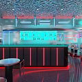 Modern Café Interior With Futuristic Ceiling Neon Lights And Bar Counter