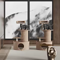 Two Brown Multi Level Cat Scratchers With Cat Figures For Indoor Pet Supplies