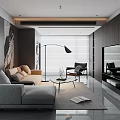 Modern Living Room Interior With Gray Sofa Black Floor Lamp Decorative Painting And TV Wall Unit Decor