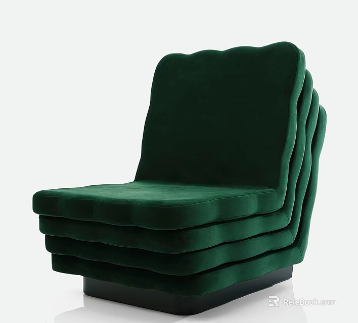 Emerald Green Velvet Single Sofa With Modern Wavy Design And Comfortable Seating 3d model