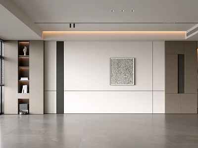 Modern Living Room Interior With White Gray Walls Decorative Painting And Display Cabinet 3d model