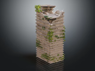 Modern Office Building with Vertical Green Gardens on Facade and Rooftop Terrace Multi Storey Design 3d model