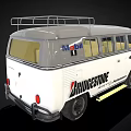 Classic White and Silver Volkswagen Vintage Van With Roof Rack And Garage Logo