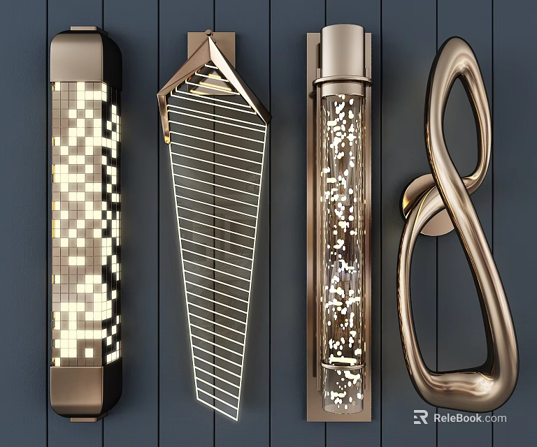 Modern Stylish Wall Lamps With Various Metal Shapes Including Geometric And Curved Design 3d model 