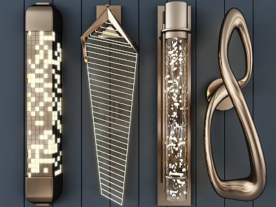 Modern Stylish Wall Lamps With Various Metal Shapes Including Geometric And Curved Design 3d model
