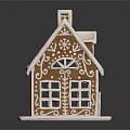 Intricate Gingerbread House Architecture With Frosted White Roof Patterned Windows Chimney And Reflection