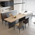 Modern Dining Table Set With Light Colored Tabletop And Brown Chairs In Kitchen Interior 3d model