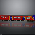 Red And Blue Passenger Train Car With Windows Doors On Gray Background And Reflection 3d model