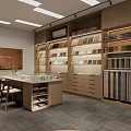 Bright Neutral Toned Modern Office With Interior Material Sample Display And Comfortable Lounge Seating