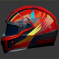 Modern Weapon Helmet With Red Glossy Body Blue Visor And Colorful Stripes