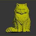 White Long Haired Cat Statue With Green Eyes Sitting On Dark Background 3d model