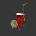 Red Manual Meat Grinder With Orange Handle And Metal Grating Component 3d model