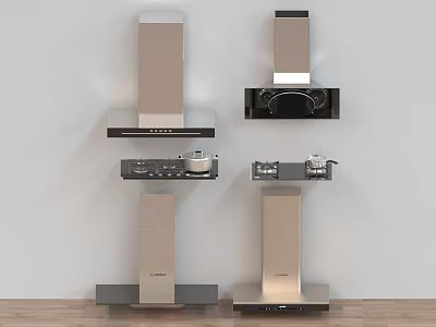 Modern Kitchen Appliances Display Featuring Range Hoods And Stove Units In Sleek Design 3d model