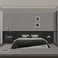 Modern Bedroom Interior Design With Bed Nightstands Wall Art Wardrobe And Rug