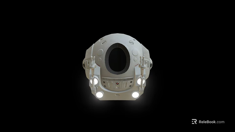 White Astronaut Helmet Featuring Black Circular Visor And Structural Lighting On Dark Background 3d model 