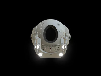 White Astronaut Helmet Featuring Black Circular Visor And Structural Lighting On Dark Background 3d model