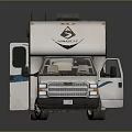 Luxury White Recreational Vehicle with Open Door Roof Rack and Decorative Lines