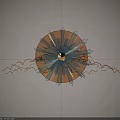 Circular Wall Decor with Golden Center and Radiant Blue Brown Wavy Lines on White Wall