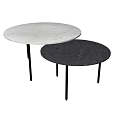 Modern Round Table Set With White And Dark Gray Marble Tops And Black Thin Legs
