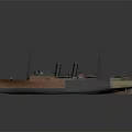 Vintage Warship 3D Rendering With Masts And Chimneys 3d model
