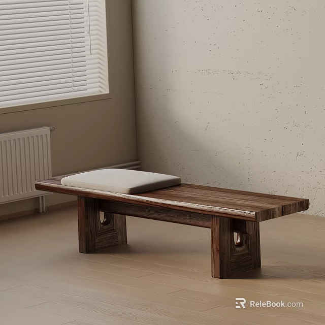 Wooden Sofa Bench With Light Padded Seat And Sturdy Square Legs For Indoor Living Area 3d model 