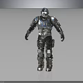 Futuristic Biomechanical Character With Blue Silver Armored Suit And Helmet Design Details
