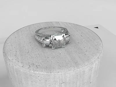 Stunning Silver Diamond Ring With Square Cut Center Stone On Concrete Pedestal 3d model