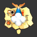 Cartoon Scene Featuring Blue Chef Fish With Cloud Hat Small House And Vegetables Fruits