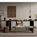 Wind Tea Table and Chair Combination Tea Table Tea Set Low Stool Vase Floriculture 3d model