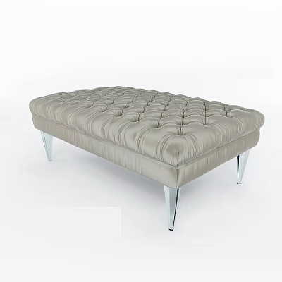 Elegant Light Gray Tufted Leather Stool With Modern Chrome Legs Design 3d model