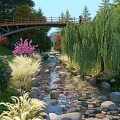 Modern bridge bridge landscape Larch riverbank landscape Ledao willow chicken claw maple thatched grass park 3d model