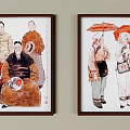 Traditional Chinese Figure Paintings With Framed Folk Characters In Traditional Attire On Wall