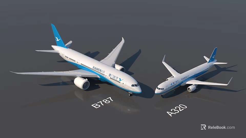 Eastern Airlines B787 and A320 Passenger Planes with White Fuselage and Blue Tail 3d model 