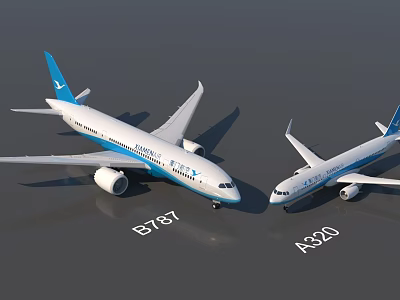 Eastern Airlines B787 and A320 Passenger Planes with White Fuselage and Blue Tail 3d model