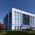Modern Police Station Building Exterior With Glass Windows Lawn And Trees