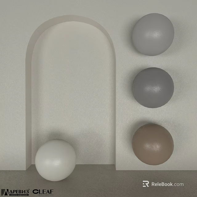 Modern Building Components Featuring Arch Structure and White Gray Brown Spheres 3d model 