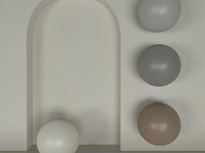 Modern Building Components Featuring Arch Structure and White Gray Brown Spheres 3d model
