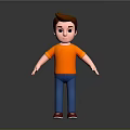 3D Game and Movie Character With Brown Hair Orange T-Shirt Blue Pants And Red Shoes 3d model