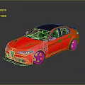 Red Sporty Sedan with Black Roof and Black Wheels on Reflective Surface in Grey Background