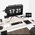 Modern Computer Desk Setup With Monitor Keyboard Mouse Desk Lamp And Digital Clock