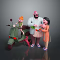Child on Green Scooter with Adult Man Girl and Red Lobster in Basket