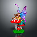 Game Movie Character With Purple Blue Wings Long Brown Hair On Red Mushrooms Green Grass