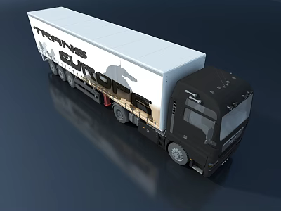 Modern Trans Europe Cargo Truck With Black Cab And White Container 3d model